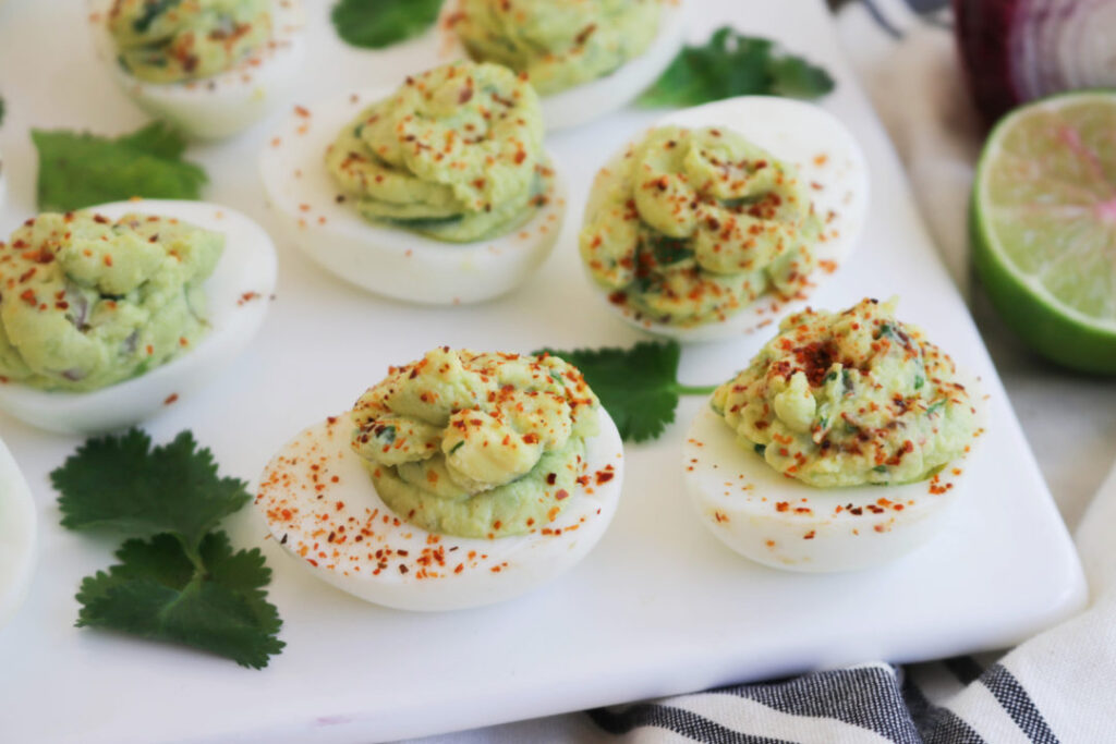 The first time I tried these I took them to a brunch and they were a huge hit.  Several people wanted to know the recipe.  Well here it is for everyone to enjoy.  These are a very special avocado take on deviled eggs and as such are even better for you than the standard deviled egg because of the addd health benefits of avocado